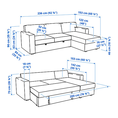 BÅRSLÖV 3-seat sofa-bed with chaise longue