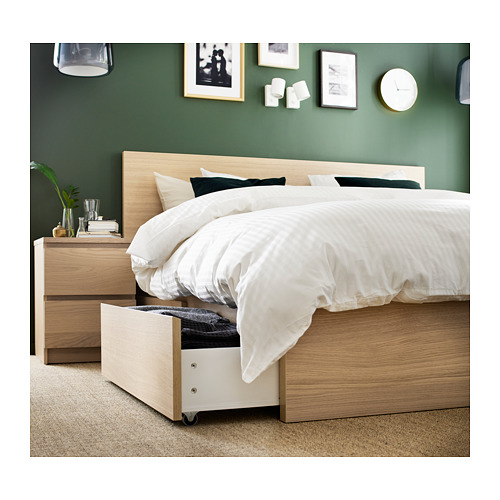 MALM, bed frame, high, w 4 storage boxes