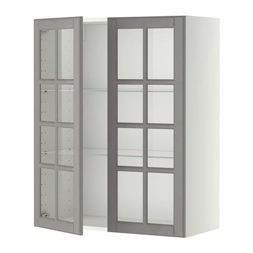 METOD wall cabinet w shelves/2 glass drs
