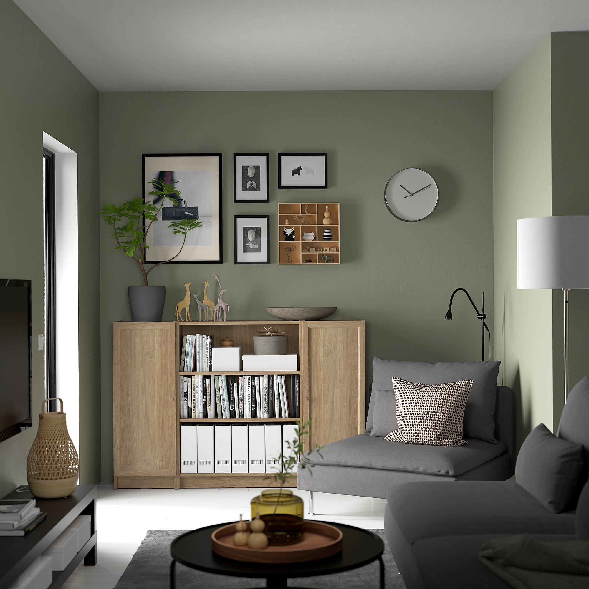 BILLY/OXBERG bókaskápur með hurðum