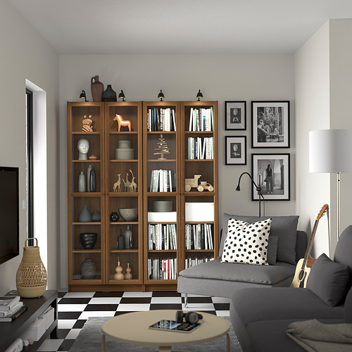 BILLY/OXBERG, bookcase combination w glass doors