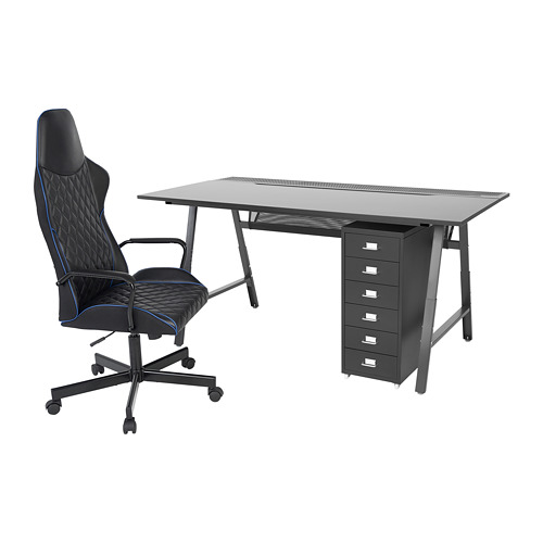 UTESPELARE/HELMER desk, chair and drawer unit