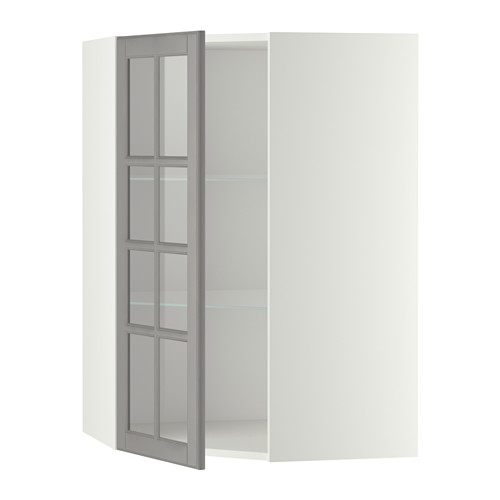METOD corner wall cab w shelves/glass dr