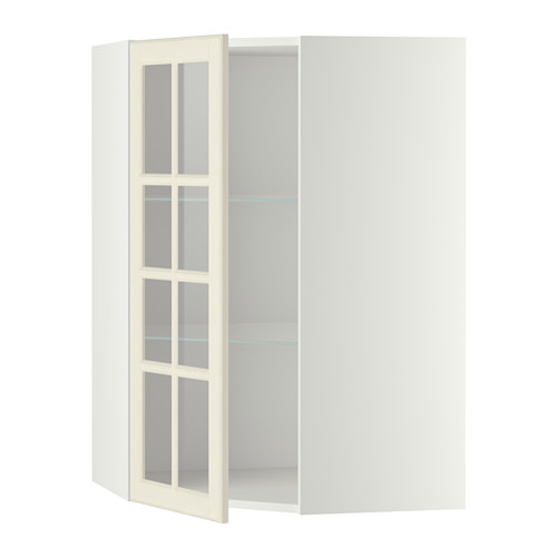METOD corner wall cab w shelves/glass dr