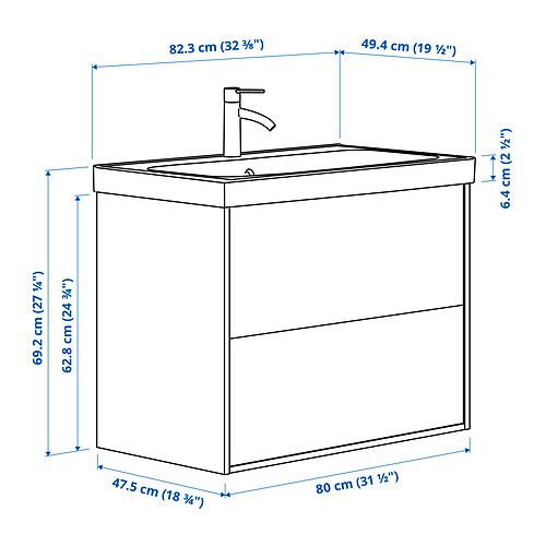 TÄNNFORSEN/ORRSJÖN wash-stnd w drawers/wash-basin/tap