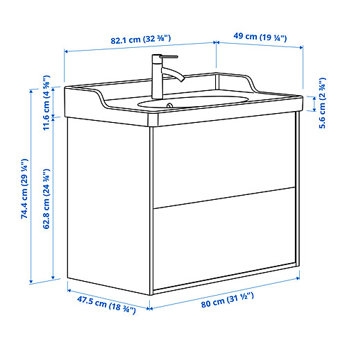 TÄNNFORSEN/RUTSJÖN wash-stnd w drawers/wash-basin/tap