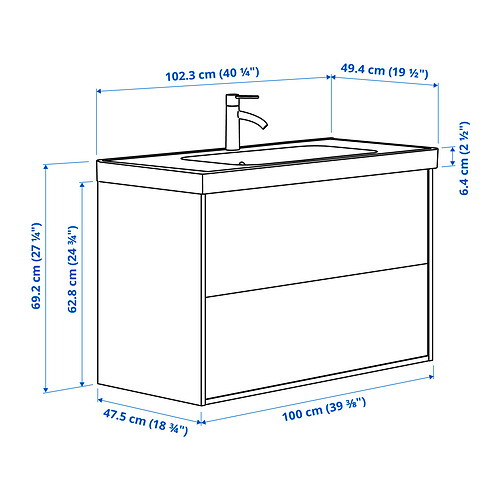 TÄNNFORSEN/ORRSJÖN wash-stnd w drawers/wash-basin/tap