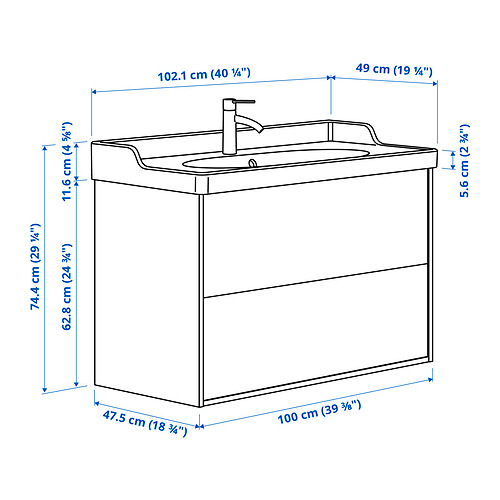 TÄNNFORSEN/RUTSJÖN wash-stnd w drawers/wash-basin/tap