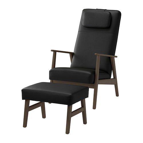 EKENÄSET, high-back armchair and footstool
