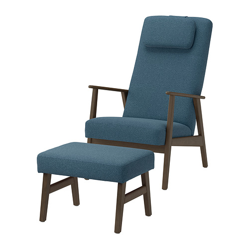 EKENÄSET, high-back armchair and footstool