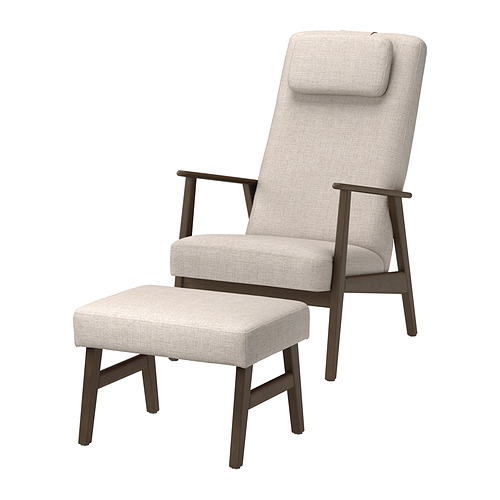 EKENÄSET, high-back armchair and footstool