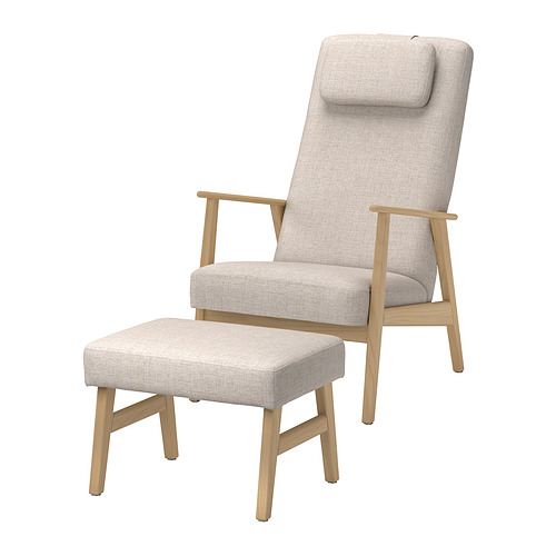 EKENÄSET, high-back armchair and footstool