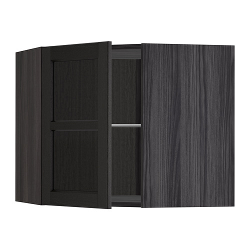 METOD, corner wall cab w shelves/glass dr