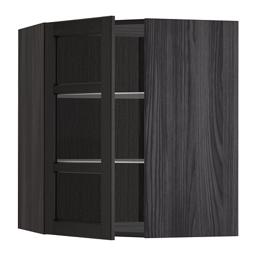 METOD, corner wall cab w shelves/glass dr