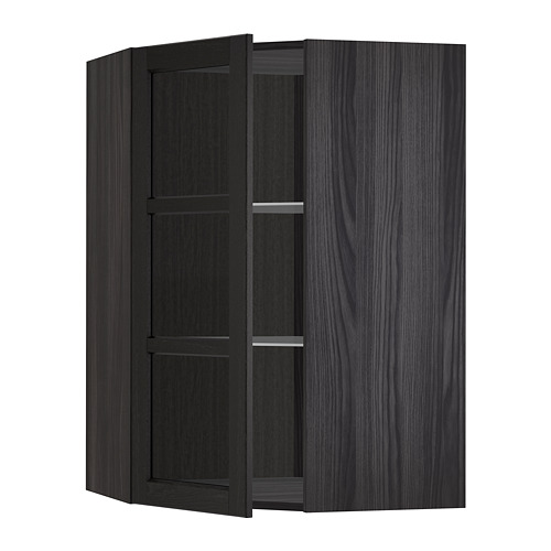 METOD, corner wall cab w shelves/glass dr