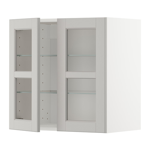 METOD wall cabinet w shelves/2 glass drs