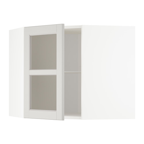 METOD corner wall cab w shelves/glass dr