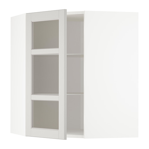 METOD corner wall cab w shelves/glass dr