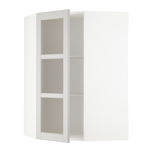 METOD corner wall cab w shelves/glass dr
