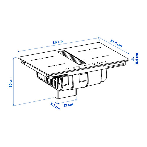 TÄCKNAN spanhelluborð með innbyggðri viftu