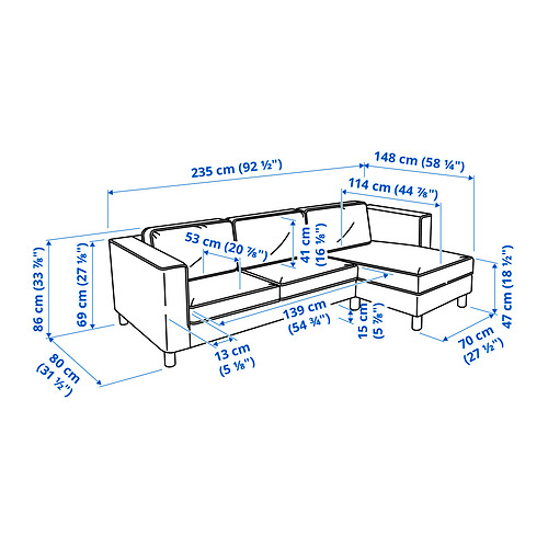 PÄRUP 3-seat sofa with chaise longue