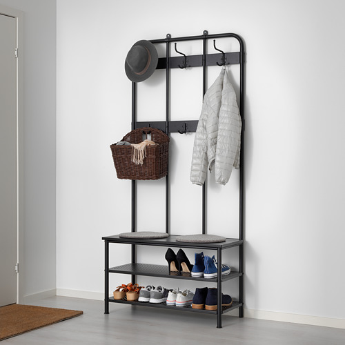 PINNIG, coat rack with shoe storage bench