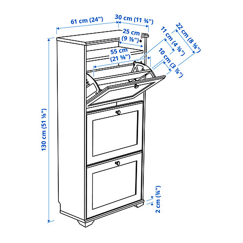 BRUSALI shoe cabinet with 3 compartments