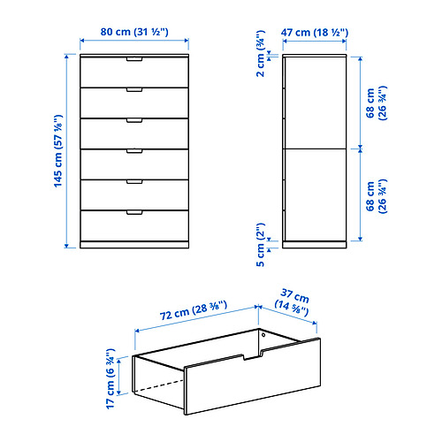 NORDLI kommóða, sex skúffur