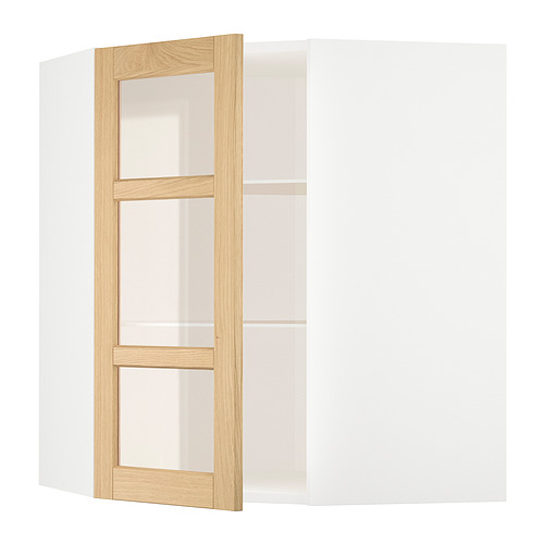 METOD corner wall cab w shelves/glass dr