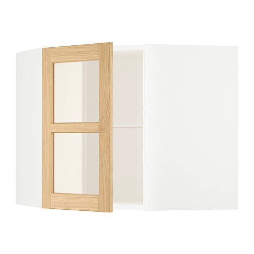 METOD corner wall cab w shelves/glass dr