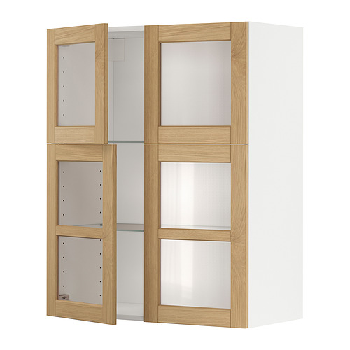 METOD, veggskápur með hillum/4 glerhurðum