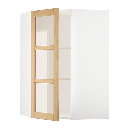 METOD corner wall cab w shelves/glass dr