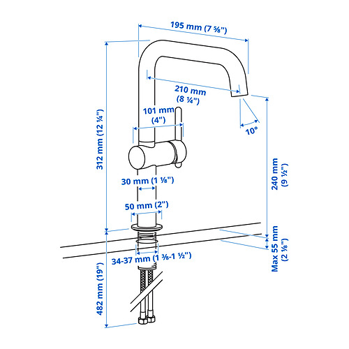 MÖRKASJÖN kitchen mixer tap single side lever