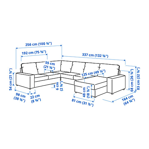 VIMLE corner sofa, 5-seat w chaise longue