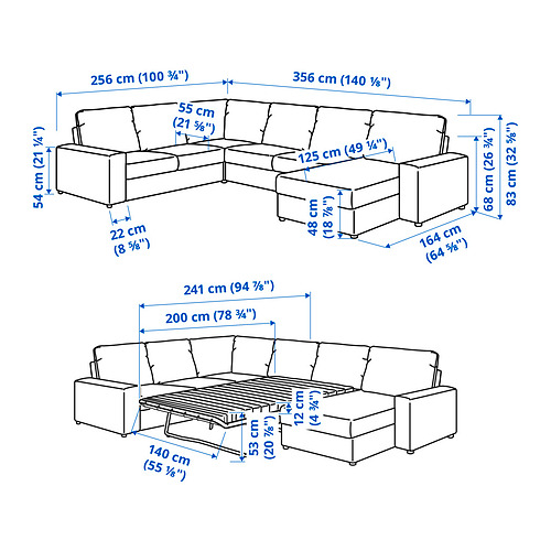 VIMLE crnr sofa-bed, 5-seat w chaise lng