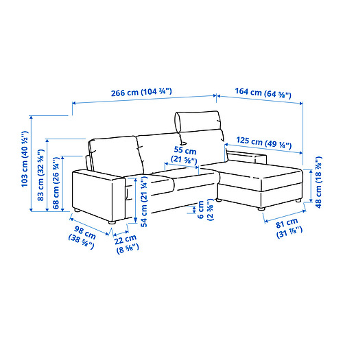 VIMLE 3-seat sofa with chaise longue