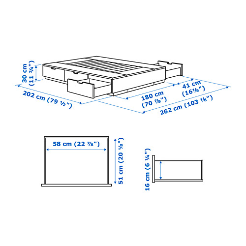 NORDLI bed frame with storage and mattress