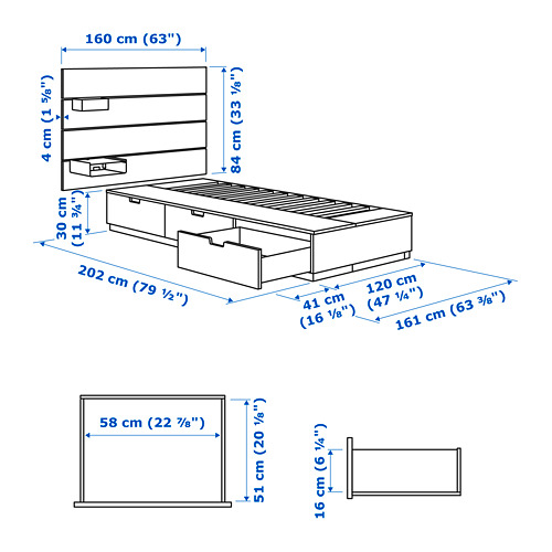NORDLI bed frame w storage and headboard