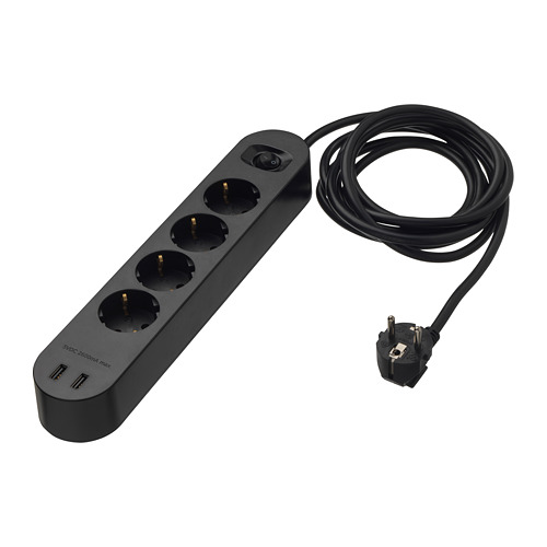KOPPLA, fjöltengi, 4 tengi og 2 USB-tengi