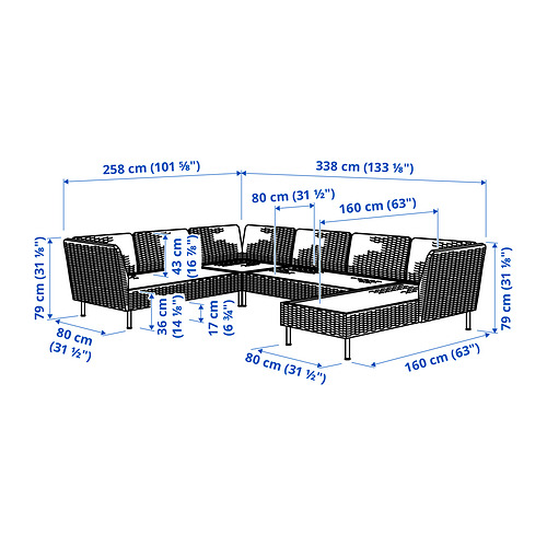 VITTSKÄR, fimm sæta hornsófi