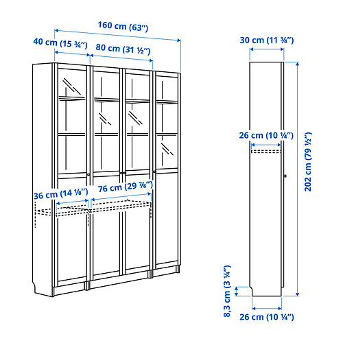 BILLY/OXBERG bookcase comb w panel/glass doors