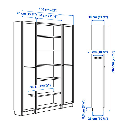 BILLY/OXBERG bookcase combination w glass doors