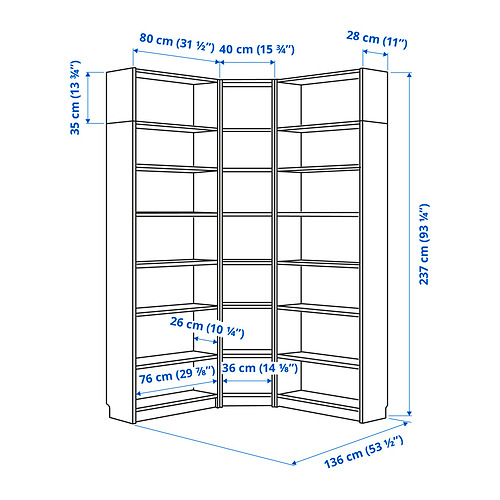 BILLY bookcase corner comb w ext units