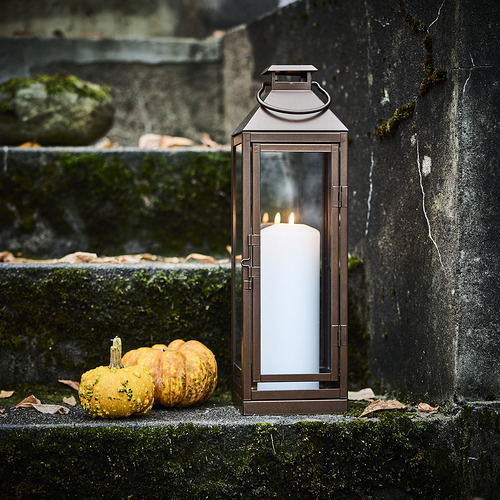 HÖSTAGILLE, lantern for pillar candle, in/out