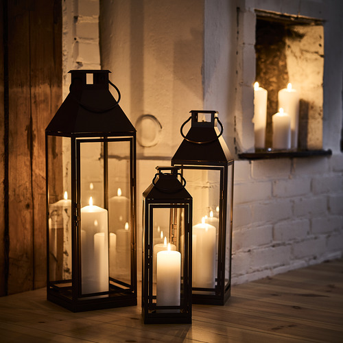 HÖSTAGILLE, lantern for pillar candle, in/out