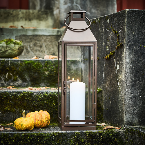 HÖSTAGILLE, lantern for pillar candle, in/out