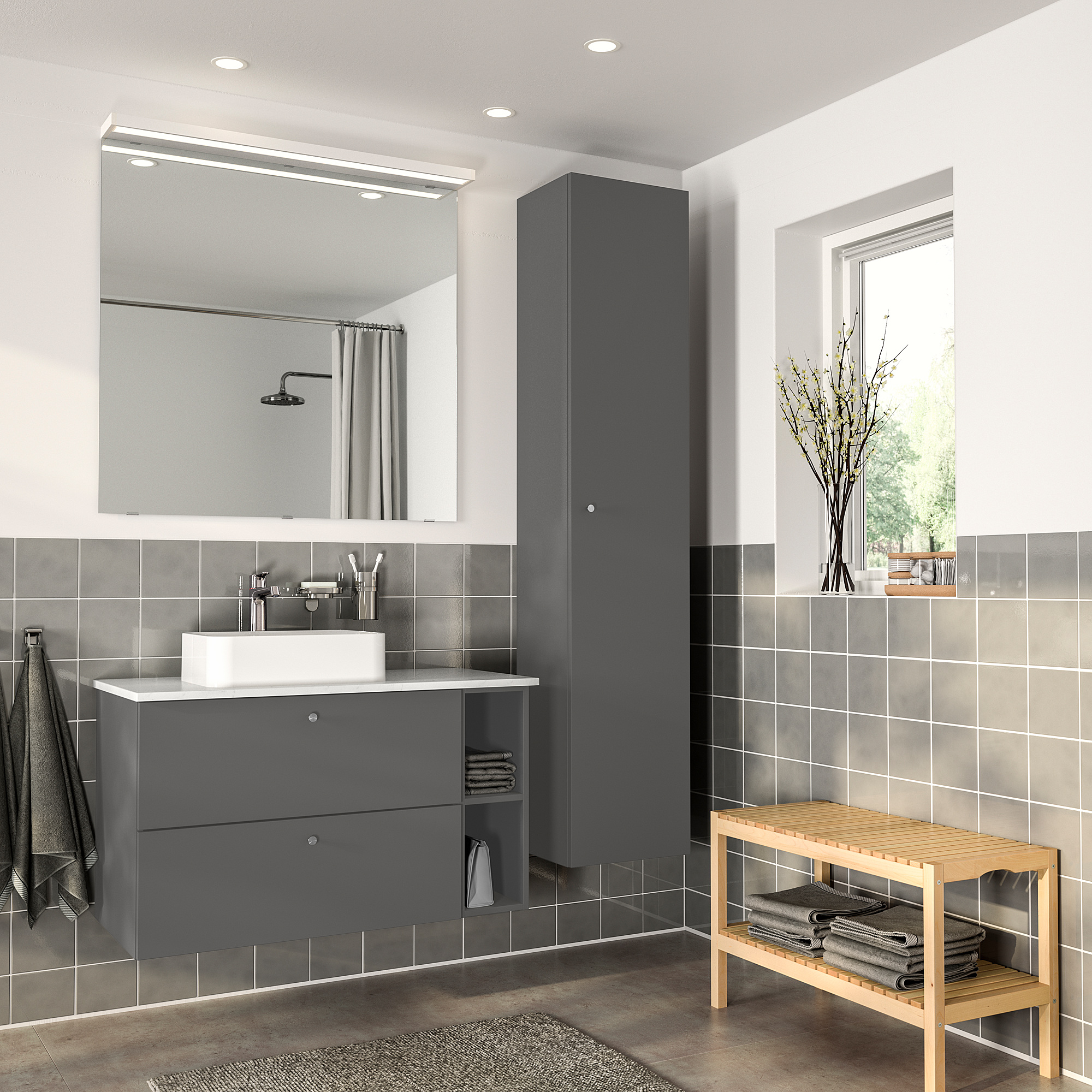 GODMORGON/TOLKEN/HÖRVIK bathroom furniture, set of 7