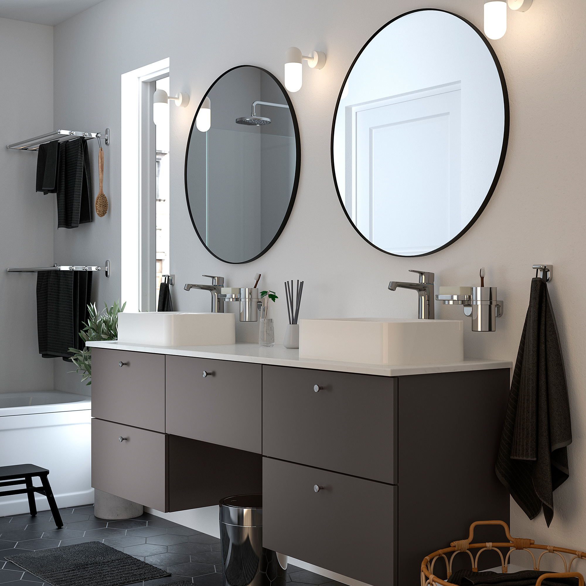GODMORGON/TOLKEN/HÖRVIK bathroom furniture, set of 10