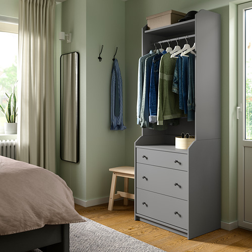 HAUGA, open wardrobe with 3 drawers