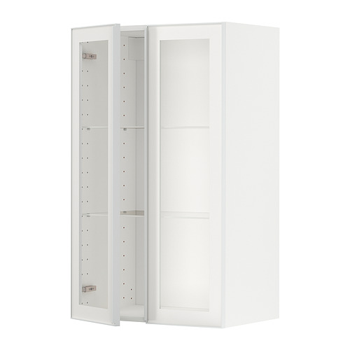 METOD, wall cabinet w shelves/2 glass drs
